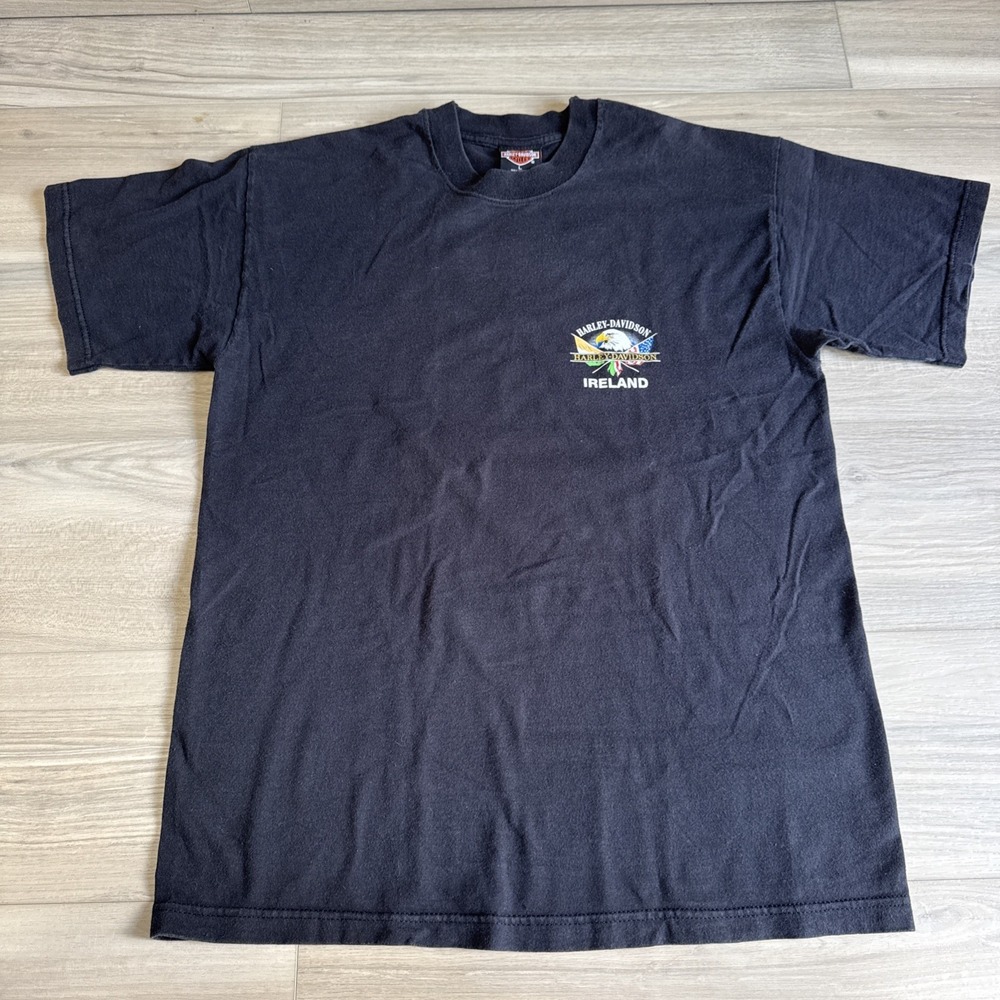 Vintage Harley Davidson Ireland T-Shirt Sz Large Black Made In USA Eagle Graphic